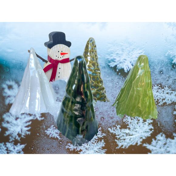 4 Decorative Christmas Trees each a Different Shade of Green/One White - Picture 1 of 9